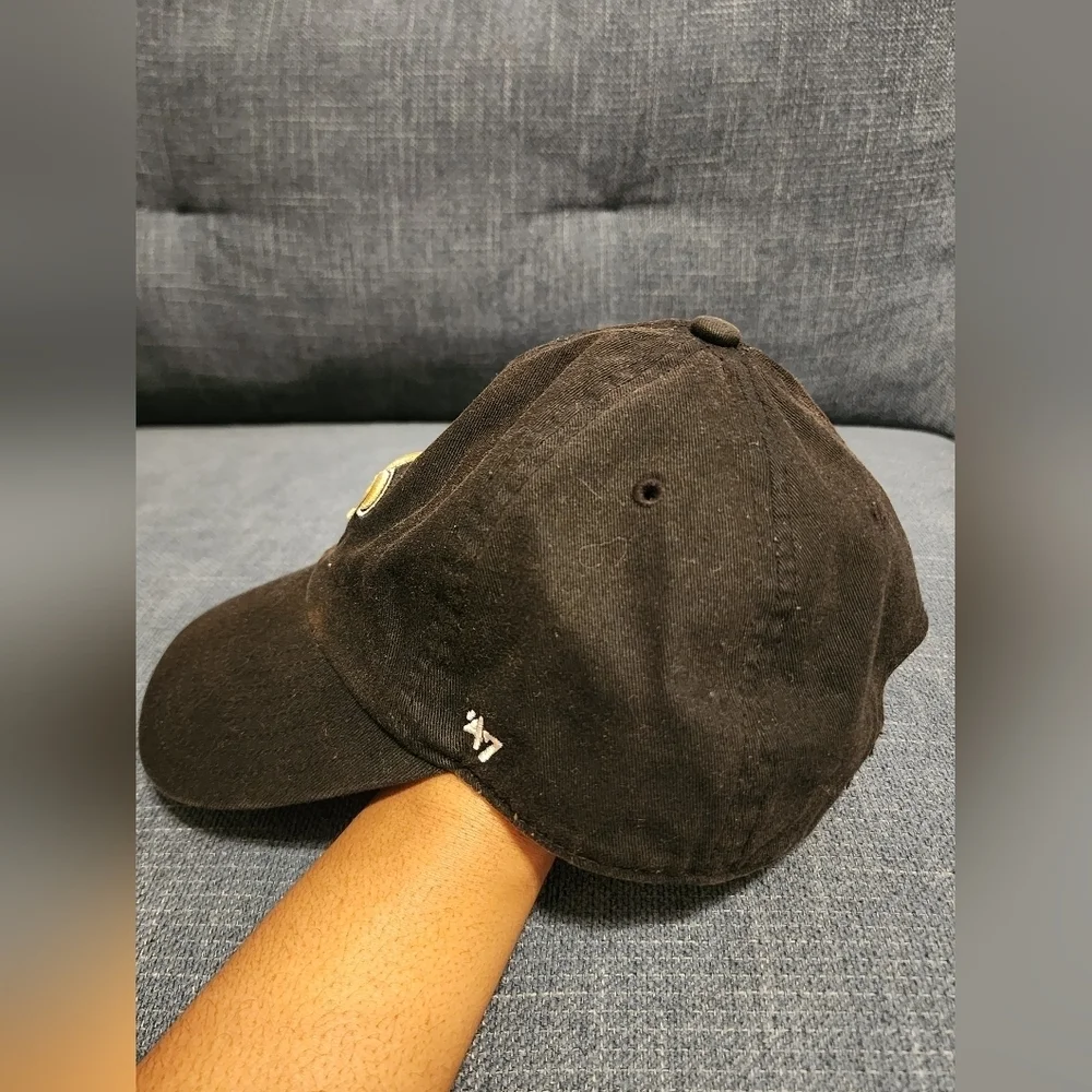 Black Baseball Hat Gold Fleur-de-lis Embroidery Adjustable